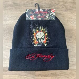 Rare Y2K Ed Hardy Skull & Dragon Beanie Set – 2-Pack Knit Hats (New)
